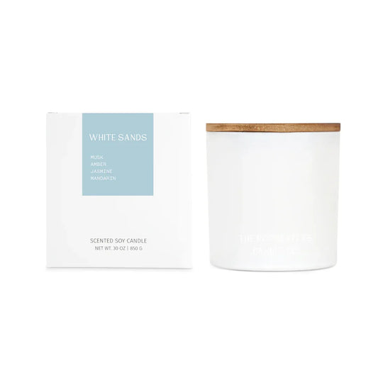 White Sands 3 Wick Candle - Sea Salt, Jasmine, Dark Musk, Amber & Mandarin - The Roosevelts Candle Co.