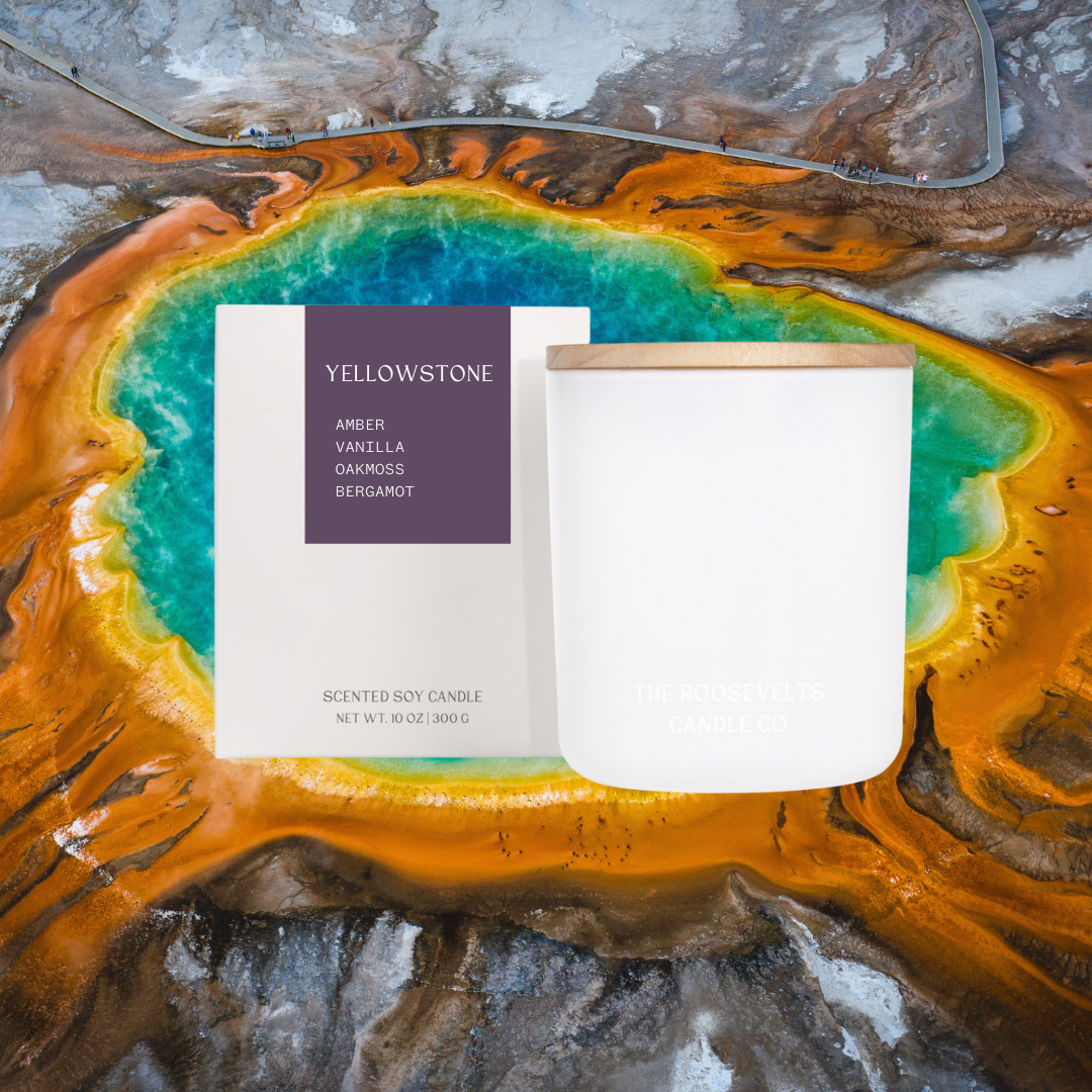 Yellowstone Candle - Amber, Vanilla, Oakmoss, Bergamot - The Roosevelts Candle Co.
