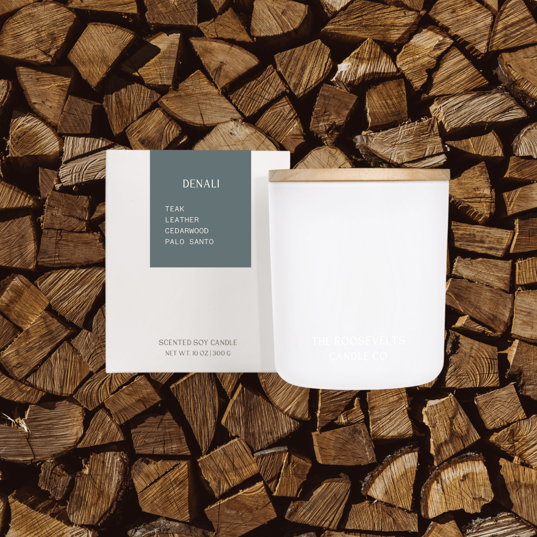 Denali Candle - Teak, Leather, Cedarwood & Palo Santo - The Roosevelts Candle Co.