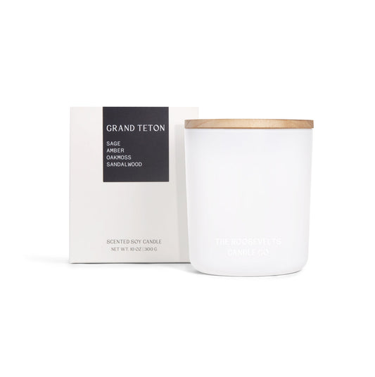 Grand Teton Candle - Sandalwood, Oakmoss, Amber, Lemon & Sage - The Roosevelts Candle Co.