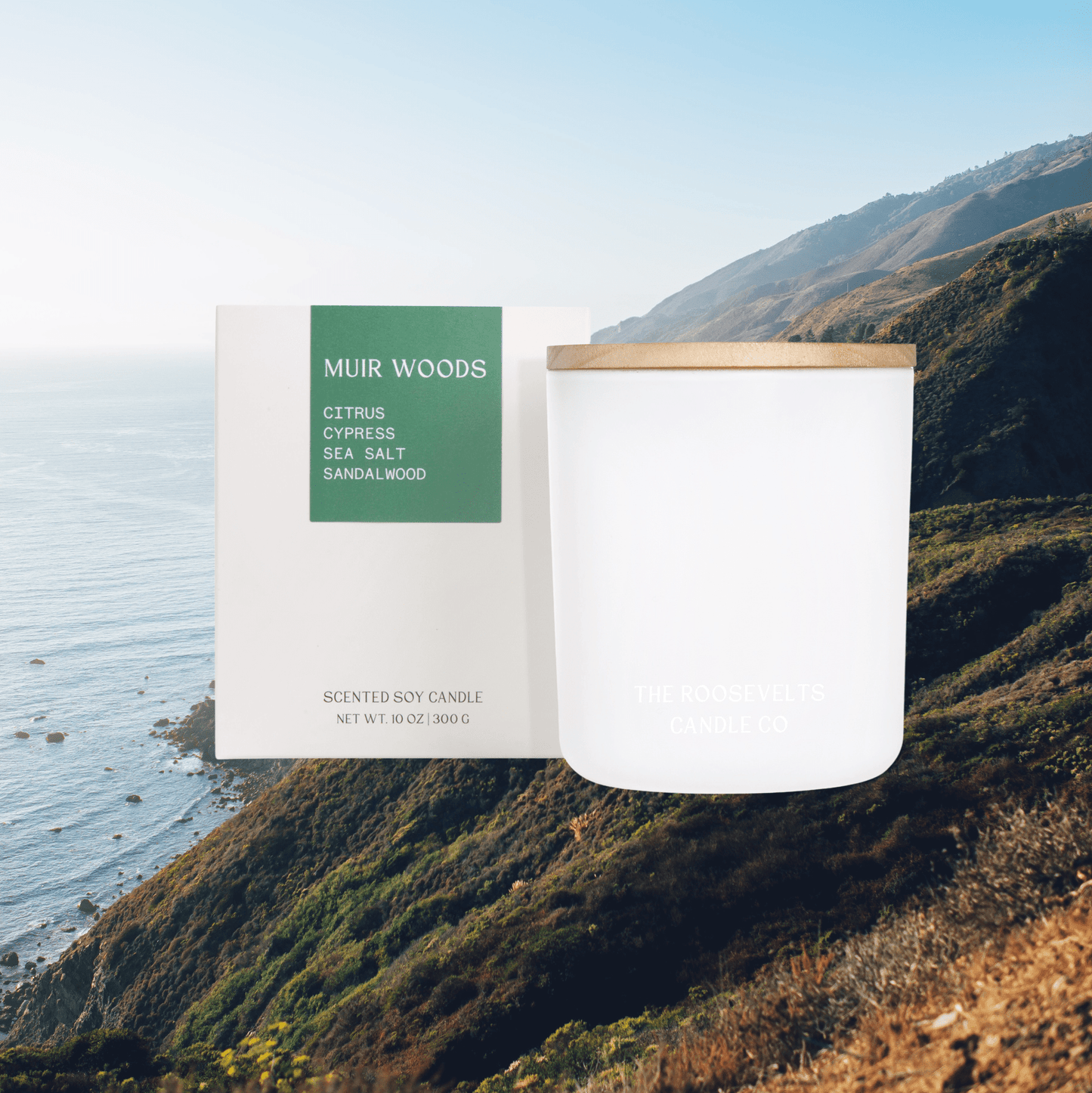 Muir Woods Candle - Cypress, Citrus, Sandalwood, Vanilla & Sea Salt - The Roosevelts Candle Co.
