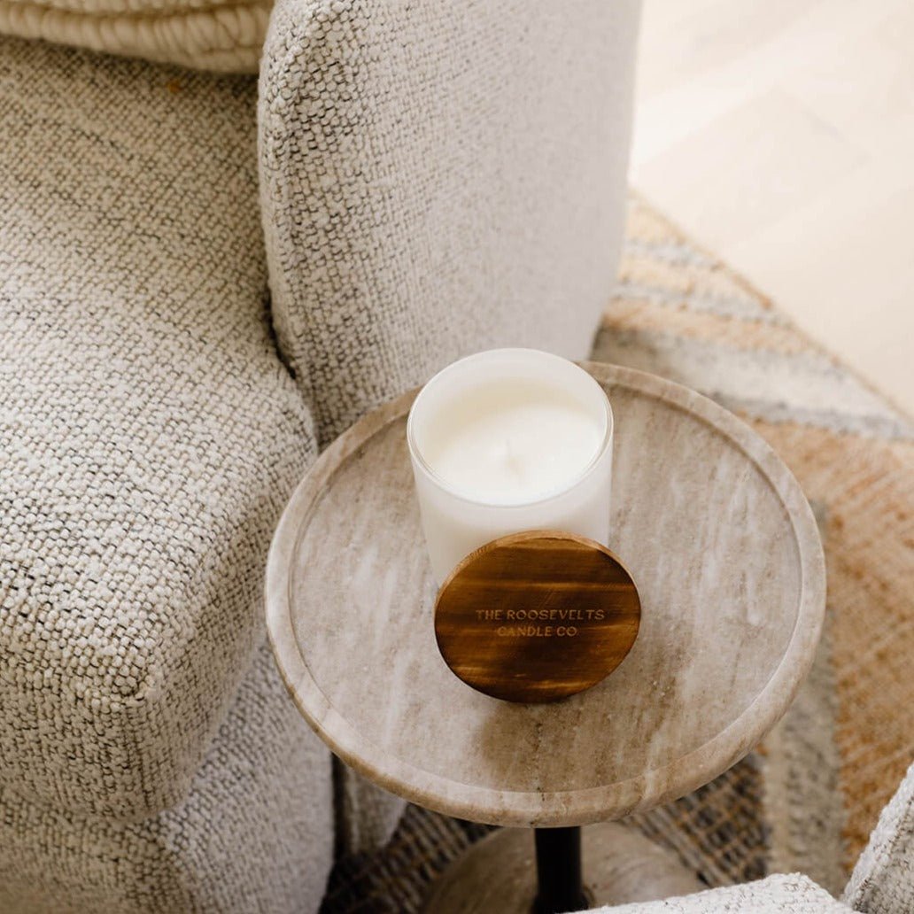 White Sands Candle - Sea Salt, Jasmine, Dark Musk, Amber & Mandarin - The Roosevelts Candle Co.